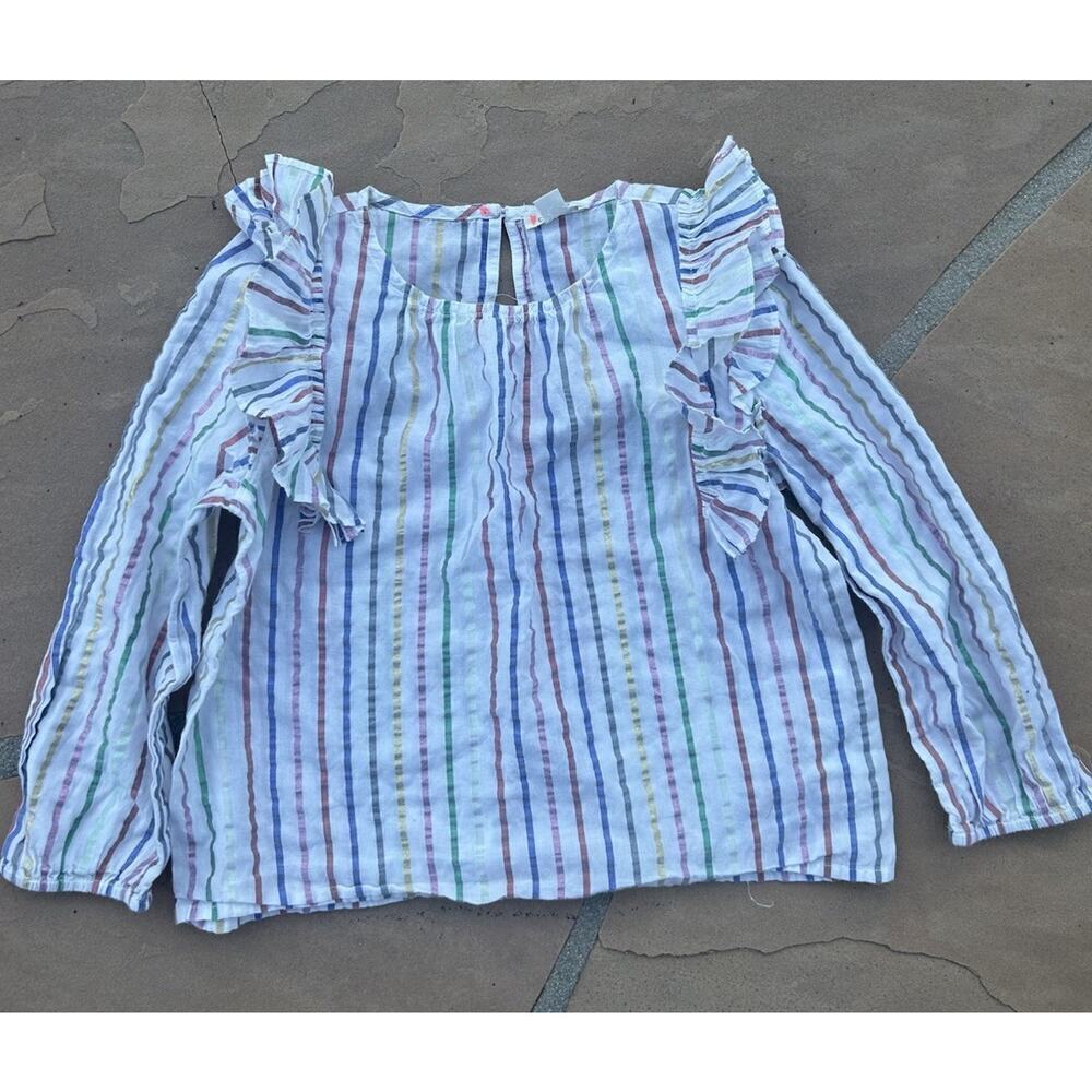 Crewcuts J.Crew Girls' ruffle-trim shine stripe top Long Sleeve 8